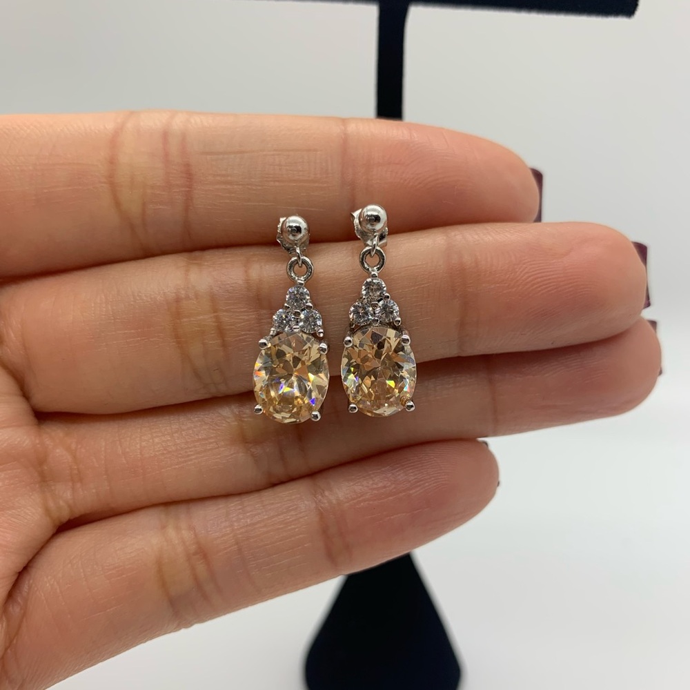 Silver Teardrop Earrings with Sparkling Stones
